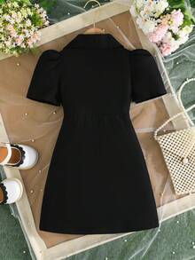 Young Girls Elegant & Chic Embroidered Collar Suit Style Dress, Formal Occasion Outfit - Black - View 2
