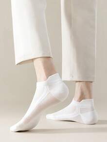 6/10/15 Pairs Men's Lightweight Breathable Mesh Low Cut No Show Socks, Invisible Socks, Unisex, White, Suitable For Fitness