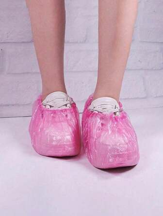 100 件一次性塑料鞋套，防滑一次性使用鞋套，防水靴/雨鞋套，适用于室内、办公室、雨天、学校、办公室、家庭和旅行