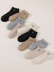 10 Pairs Multicolor Socks With Heart Pattern, Simple And Elegant Japanese Style Casual, Comfortable And Breathable, Suitable For Sportswear - Multicolor - View 2
