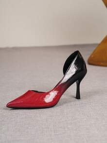 Autumn/Winter New Arrival Plus Size Fashion Pointed Toe Side Hollow Yellow Patchwork Glossy Sexy Elegant Versatile Comfortable Women's Stiletto High Heels