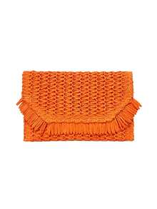 Summer New Style Hand-Grab Straw Bag Envelope Clutch Bag Tassel - Orange - View 1