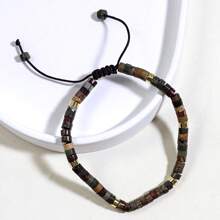 Brazalete trenzado marrón con piedra del emperador, brazalete vintage de estilo de moda con cuentas para hombres