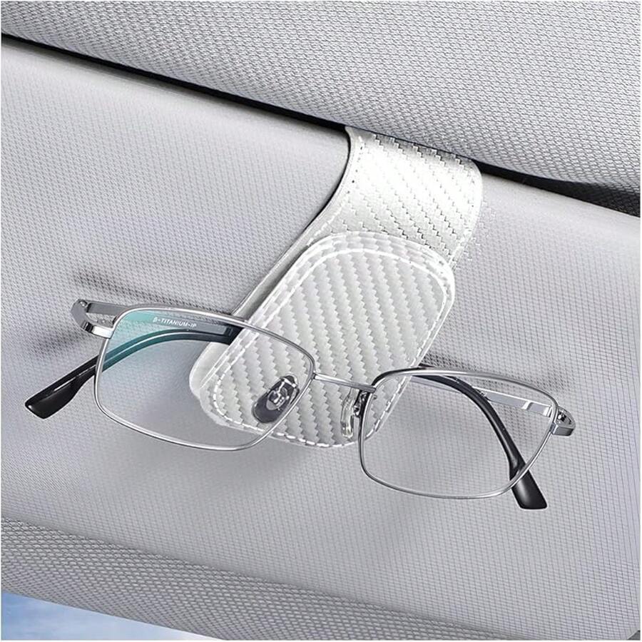 Sunglasses Holders For Car Sun Visor, Leather Eyeglasses Hanger Mounter, Magnetic Glasses Holder And Ticket Card Clip, Auto Interior Accessories Universal For SUV Pickup Truck - 白色 - 查看 1