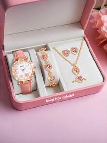 6/5pcs/Set Of Exquisite And Fashionable Fireworks Heart-Shaped Dial Quartz Watches For Girls, Paired With Elegant Diamond Necklaces, Bracelets, Rings, And A Pair Of Earrings, Perfectly Suitable For Students' Daily Life, Such As Returning To School, Parties, And Travel. It Is The Best Gift For Birthdays And Graduation Seasons, A Gift For Girls - Multicolor - View 14