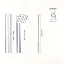 Un set de 6 paie + 1 perie. Paie transparente din sticlă borosilicată, rezistente la căldură, lavabile și reutilizabile, paie pentru suc, rechizite școlare.