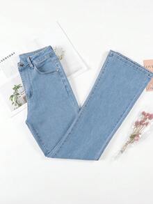 HIMARRI Jeans Acampanados de Cintura Alta para Mujer - Denim Lavado Azul Claro, Pantalones Casuales Ajustados con Botóns, Diseño Elegante y Cómodo para Todas las Estaciones, Lavables en Máquina - Celeste - Ver 6