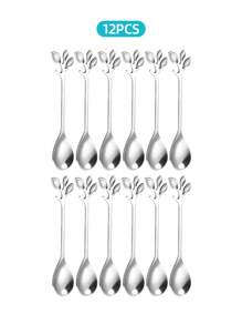 2/6/12/20 Piece Stainless Steel Coffee And Dessert Spoon Set With Leaf Decoration - Suitable For Coffee, Tea And Desserts - Mini Dessert Spoons, Ice Cream Scoops, Dishwasher Safe, Suitable For Mixing, Appetizers - Home, Party, Wedding, Holiday, Elegant Tableware | Stainless Steel Spoons