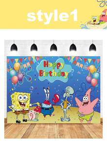 Spongebob SquarePants Themed Photography Background Fabric, Children's Birthday Party Photo Banner Decoration