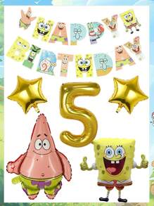 SPONGEBOB Conjunto de globos de Bob Esponja, decoración de fiesta de cumpleaños infantil de dibujos animados y anime, globos de película de aluminio, elementos de decoración de fondo