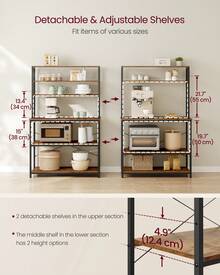 VASAGLE Kitchen Storage Rack, Coffee Bar, Baker's Rack, Total 6 Shelves And 6 Hooks, For Microwave, Steel Frame, Industrial, 40 X 100 X 167 Cm, Rustic Brown And Ink Black - Rust Brown - View 5