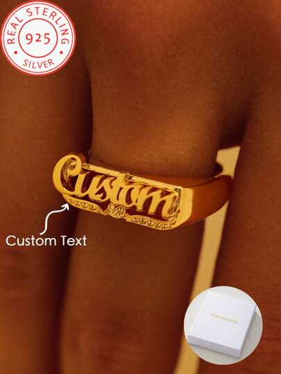 A 925 Silver Delicate And Elegant, Customized English Name Personalized Simple Model Ring, Is A Christmas, Memorial Day, Valentine's Day, Thanksgiving Day Women's Jewelry, A Gift With A Wonderful Commemorative Significance,Glow & Grace