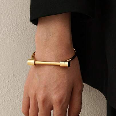 1pc Fashionable Couple's Stainless Steel D-Shaped Horseshoe Bracelet, Suitable For Everyday Dates And Parties Accessories