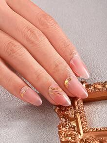 16片粉色半固化凝胶美甲贴，春夏渐变金箔铬色自粘凝胶美甲全贴，持久14天，需配合UV灯使用，快速美甲贴纸，适合女性音乐节DIY美甲 - 粉色 - 查看 6