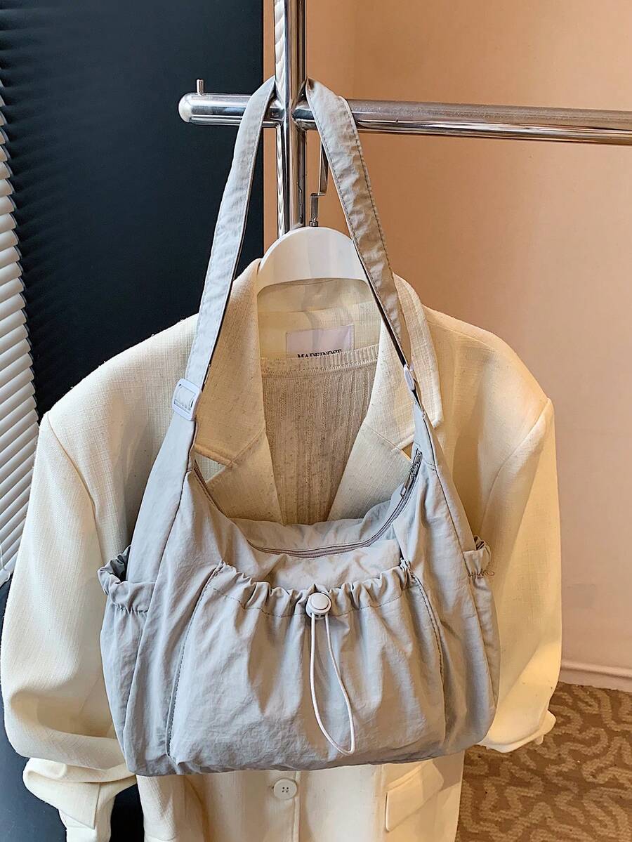 Spring/Summer New Ruched Cloud Drawstring Shoulder Bag, Crossbody Underarm Bag For Women - Grey - View 1
