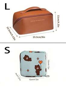 Bolsa cosmética impermeable de PU, bolsa cosmética portátil, bolsa de almacenamiento de cosméticos, bolsa de maquillaje de gran capacidad y doble capa, adecuada para cosméticos, productos de cuidado de la piel, almacenamiento de cosméticos y almacenamiento.