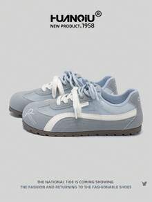 HUANQIU 2025 New Women's Shoes, Women's Skateboard Shoes, A Pair Of And Fashionable Breathable Lace-Up Home Office Outdoor White Shoes Versatile Light And Comfortable White Shoes Lace-Up Soft-Soled Sports Shoes Casual Shoes Running Shoes Christmas Apple Red Four Seasons Shoes - Blue - View 1