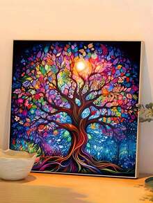 5D Diamond Art Set, Colored Big Tree Pattern Full Diamond Painting Kit - Shiny Diamond Gem, Home Wall Decor Art Crafts For Adults And Teenagers, Perfect Gift For Art Lovers And DIY Lovers, Ideal For Room Decor