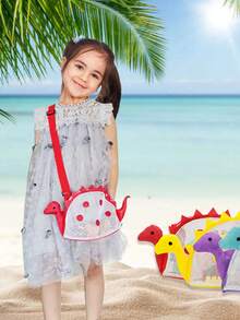 适合青少年的彩色恐龙形沙滩包 - 轻便、可折叠，配有可调节肩带、网袋、拉链封口 - 恐龙形沙滩包户外储物袋可爱旅行单肩包恐龙形背包玩具储物袋、沙滩玩具网状沙滩包贝壳包恐龙沙滩沙玩具手提袋用于存放贝壳沙滩玩具 - 彩色 - 查看 8