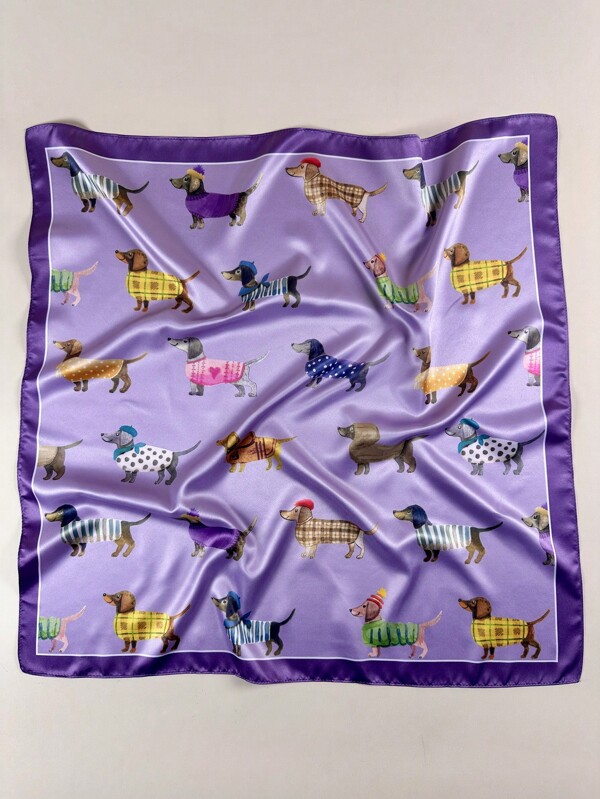 1PC Ladies Badger Dog Dachshund Dog Sausage Dog Print Square Scarf Elegant Neckerchief Bandana Women Satin Head Scarf Hair Accessories