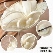 Fascinator Tea Party Hat - 2025 Derby Pillbox Hat Women (.87x5.9inch) - 杏色 - 查看 3