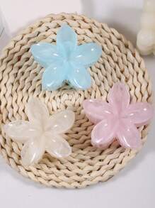 3pcs/1pc Women 8cm/3.15 Inch Pink, White, Blue Flower Shaped Plastic Hair Clips, Cute Large Size, Lightweight, Fashion Versatile, Elegant, Minimalist Style, Solid Color Hair Accessories For Daily, Casual, Party, Commute, Travel, Ponytail, Bun, Face Washing, Makeup, Outfit Matching