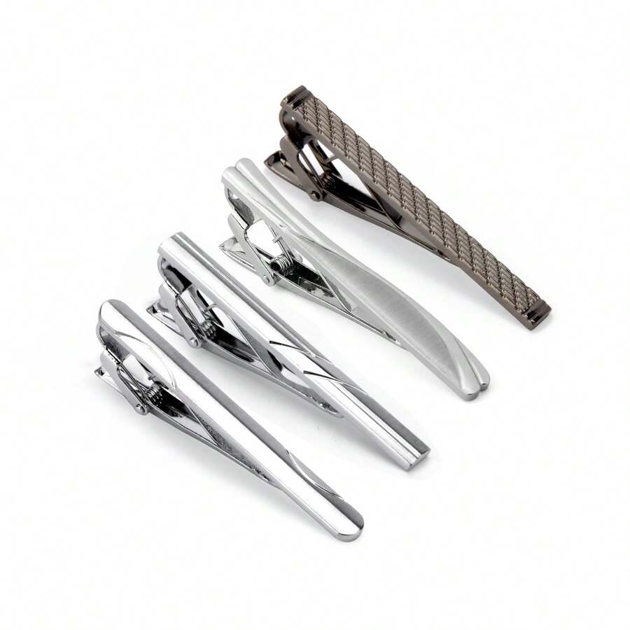 4pcs Metallic Tie Clips, Brass Material For Men's Business & Casual Shirts And Suits