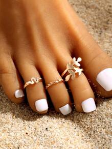 3pcs/Set Stylish Gold Floral Decor Women Toe Rings Set, Suitable For Beach, Party, Date, Everyday Wear