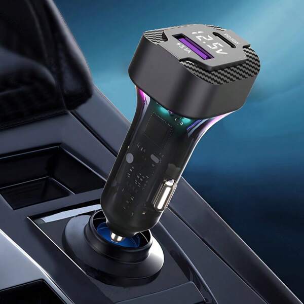 1PC Car Adapter Dual Charging Ports PD30W Type C Support Fast Charging USB Car Charger Voltage Display 12-24V Charging For Iphone For Android