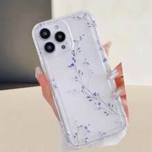 Stylish Blue-Purple Branch Flower Pattern Transparent Mobile Phone Case, Transparent Shockproof Protective Shell Suitable For IPhone16 15 14 13 12 11 Pro Max 7 8 Plus X XS XR XSMax Series - Trong sáng - Xem 3