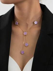 1件优雅女士五叶草项链，疗愈水晶项链，用于精神能量疗愈，适合日常佩戴，是送给女友、妻子或伴侣的理想礼物 - 多色 - 查看 4