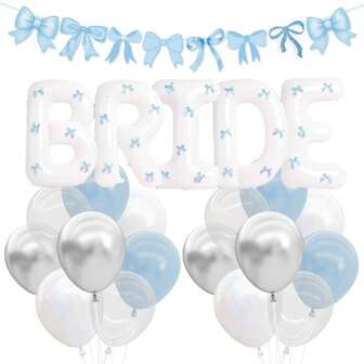 奶油蓝色新娘蝴蝶结气球套装 | 单身派对装饰、婚礼派对、订婚派对、新娘拍照亭