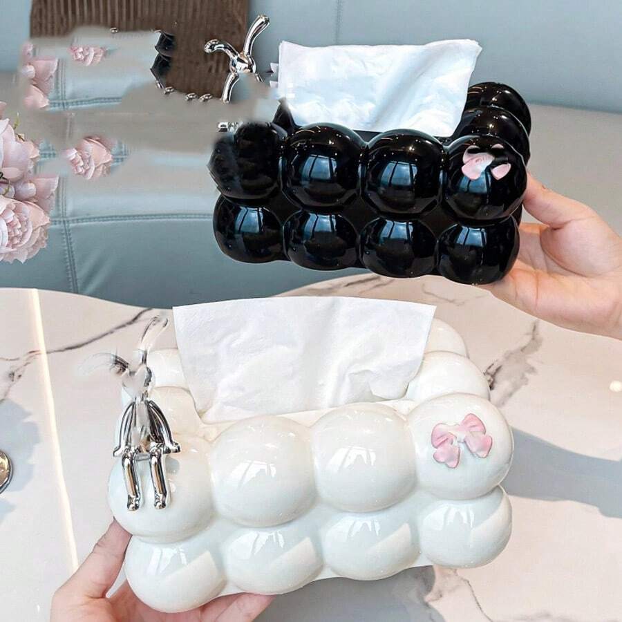 1pc Creative Cream Tissue Paper Holder, Plastic Tissue Box Desktop Decor, Luxury Tissue Paper Box Suitable For Living Room, Dining Table, Coffee Table, Home And Hotel Decoration Back To School - Multicolor - View 1