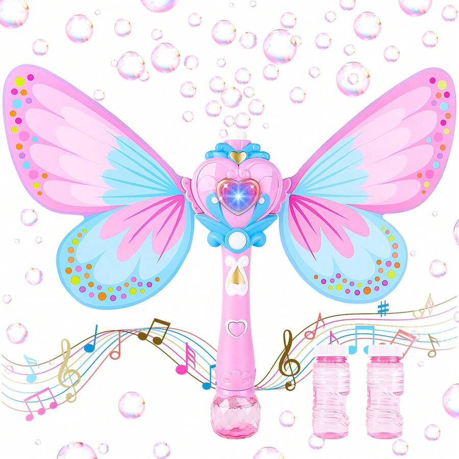Musical Light Up Butterfly Fairy Stick Bubble Machine Toy Pink - Pink - View 1