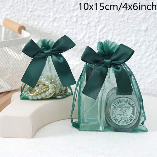 30pcs Mixed Colors Cute Transparent Bowknot Nylon Organza Drawstring Bags, Multipurpose Net Gift Bags, Luxury Jewelry Packaging Bags, Net Bags, Soap Bags, Candle Bags, Suitable For Weddings, Holidays, Small Gift Storage Bags, Candy Bags