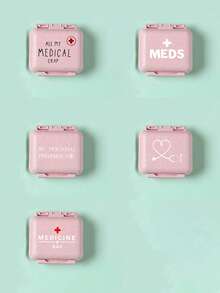 6-Compartment Portable Mini Pill Box, Pink Color With "Medicine" Letter Print, Weekly Medication Organizer, Travel Pill Case, 6-Grid Compact Pill Box, Daily Vitamin Supplement Storage, Pocket/Wallet Size, Letter ID Tag Jewelry Box, Earrings, Rings Storage, Home & Travel Essential - Pink - View 3