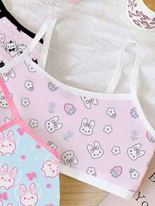 Chatreadl 3 Pieces Set Cute Casual Tween Girl Bra Suspenders Printed Pattern Fresh And Simple Suitable For All Seasons