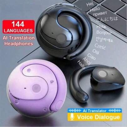 (赠品硅胶挂绳) 全新 OWS AI 实时翻译无线蓝牙耳机 144 种语言耳机 HiFi 立体声高清通话耳塞 160mAh 电池容量