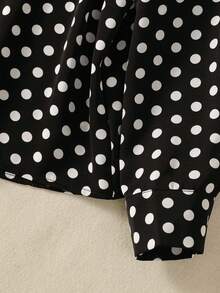 Women's Contrast Polka Dot Button-Front Shirt - Collared Long Sleeve Blouse With Tie Detail For Date Nights/Travel Essentials, All-Season Versatile Wardrobe Must-Have - Black - View 7