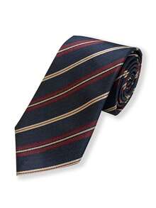 1pc Men's Coffee Stripe Polyester Necktie, Academic Style, Suitable For Daily Use - Hand-made Navy Blue Base Wine Red Stripes - View 1