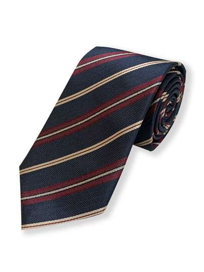1pc Men's Coffee Stripe Polyester Necktie, Academic Style, Suitable For Daily Use