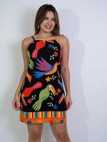 Short Printed Dress With Back Zipper - Ginger - View 1