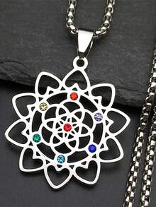 7 Chakra Sacred Geometry Metatron Heart Necklace For Women Flower Of Life Love Stainless Steel Gold Silver Color Chain - Necklace - View 12