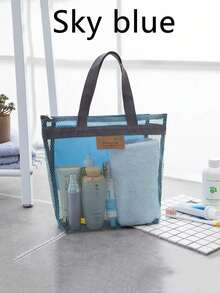 1pc New Mesh Shower Caddy, Beach Bag, Hanging Toiletry Bag With Zipper Pockets, Cosmetic Storage Pouch, Ideal For Travel, Gym, Camping, Dorm, Women, Beach, Camping Gear, Travel Essentials, Beach Essentials - Multicolor - View 10