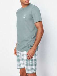 2pcs Men's Lightweight Printed Short Sleeve Shirt & Shorts Pajama Set, Summer Home Wear - Multicolor - View 5