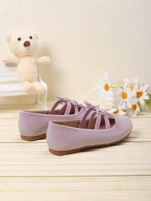Bow Decor Casual Flat Shoes For Toddler/Little Girls, Suitable For Spring/Autumn - Purple - View 4