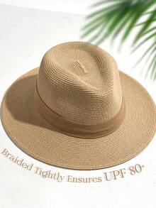 1pc Men's Ribbon Decoration Jazz Hat - Khaki + Brown Ribbon - View 9