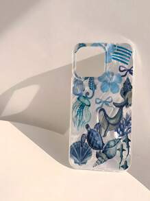 1 Stück Ocean Thema Schildkröte, Muschel, Quallen Muster Transparente weiche TPU Handyhülle, wasserdicht, fingerabdruckfest, kratzfest kompatibel mit Apple 16/16 Plus/16 Pro/16 Pro Max