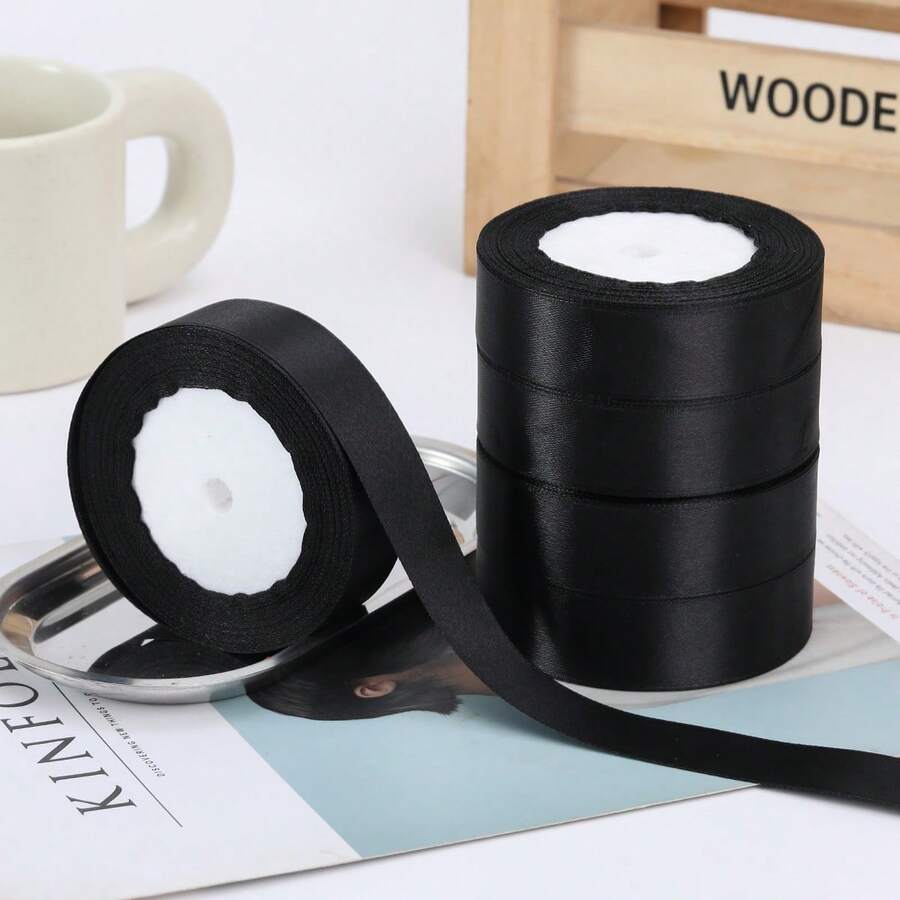 1pc 25 Yards/Cuộn Ruy băng Satin, Hoa hồng tự làm Chất liệu Ruy băng Satin lụa Trang trí Bánh Quà tặng Gói Ruy băng Tiệc cưới Nơ Ruy băng - màu đen - Xem 1