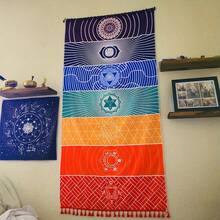 1 saltea de yoga și prosop de plajă cu tematică vibrantă chakra, protecție UV, uscare rapidă, decor de perete interior, excelent pentru meditație, picnic, fitness acasă, cadou excelent de Crăciun și Halloween pentru bărbați și femei, agățat de perete plin de viață